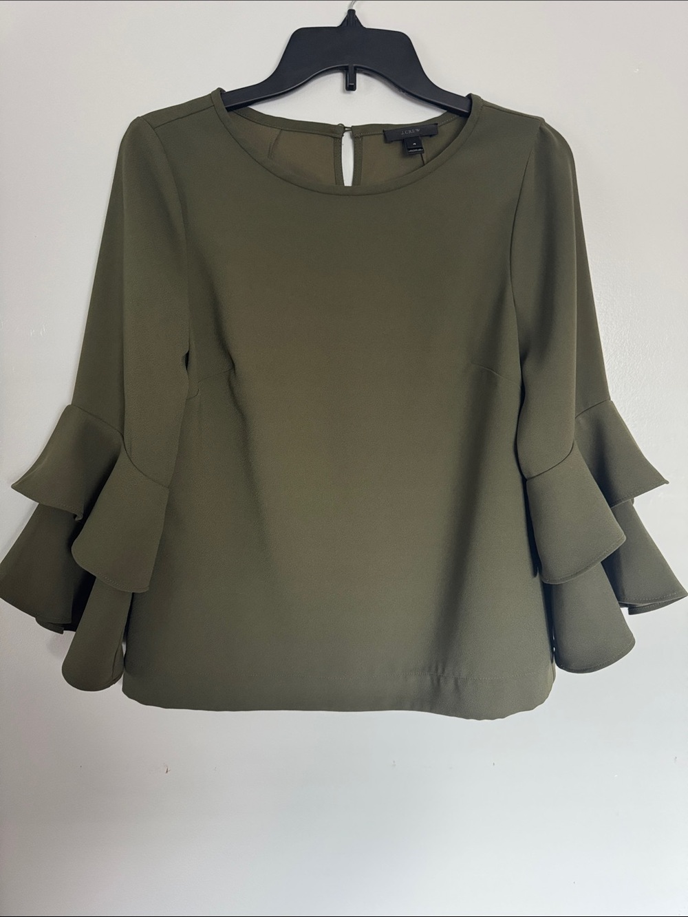 J. Crew Olive Green Tiered Ruffle Sleeve Blouse